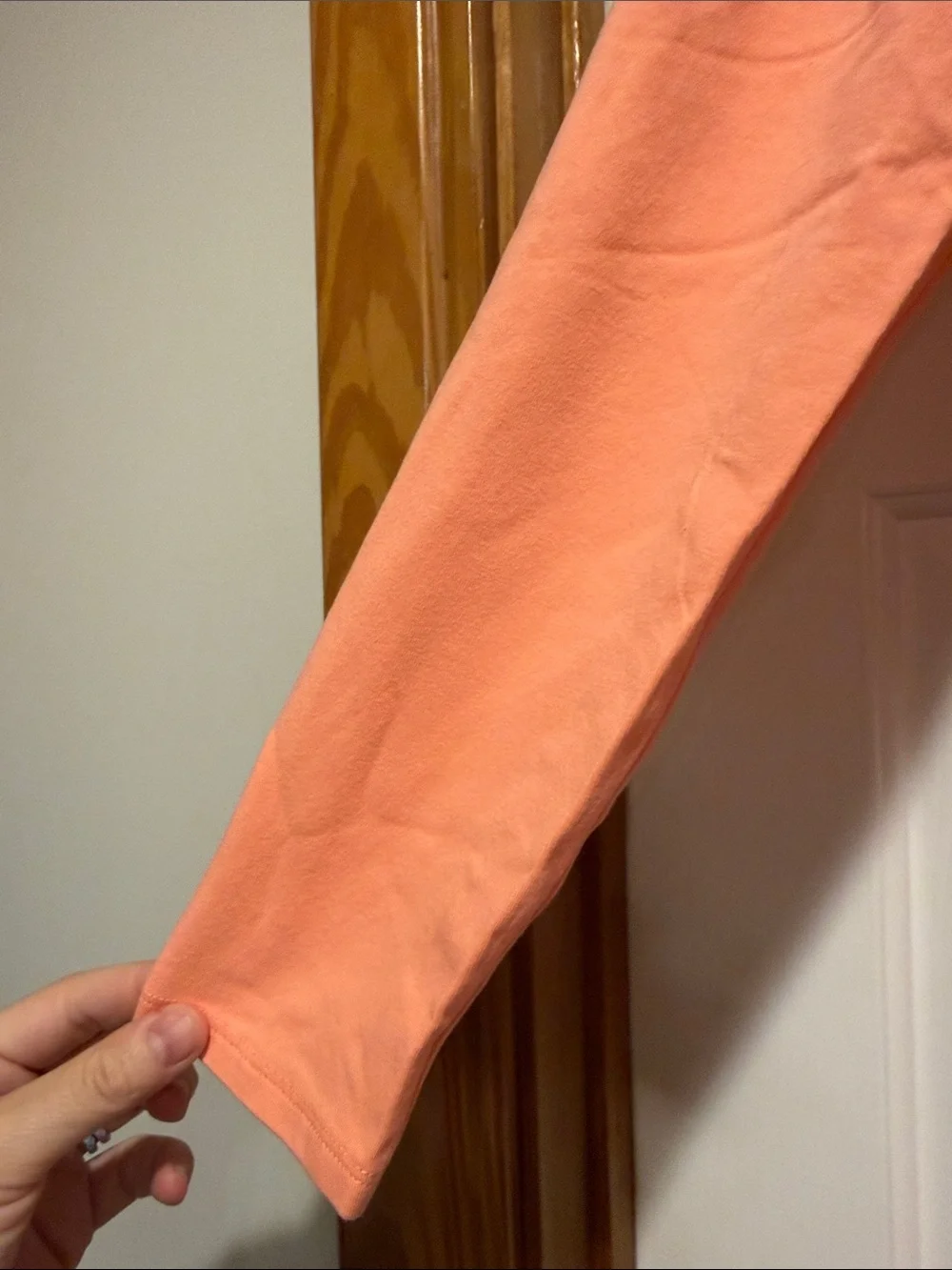 Lands' End Coral Long-Sleeve Pajama Top with Coral & White Striped Pants